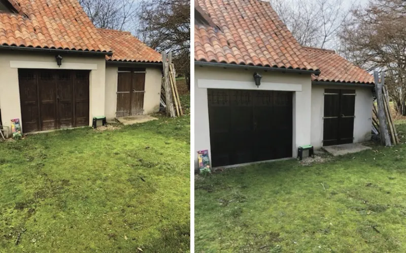 Nettoyage extérieur de garage avant après