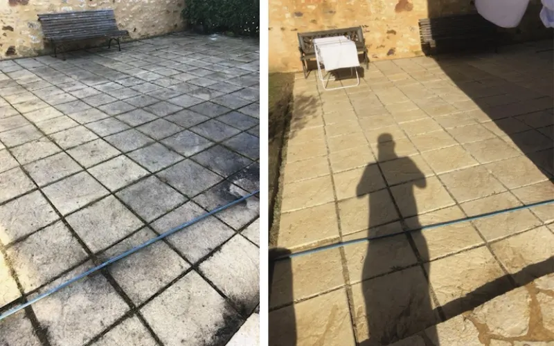 Nettoyage de carrelage extérieur avant après