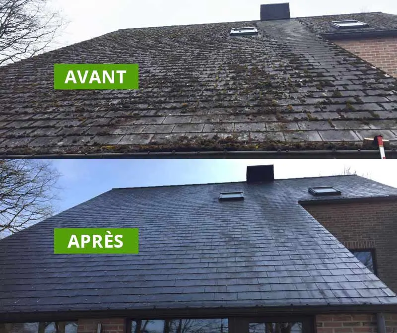 Nettoyage de toiture ardoise avant après
